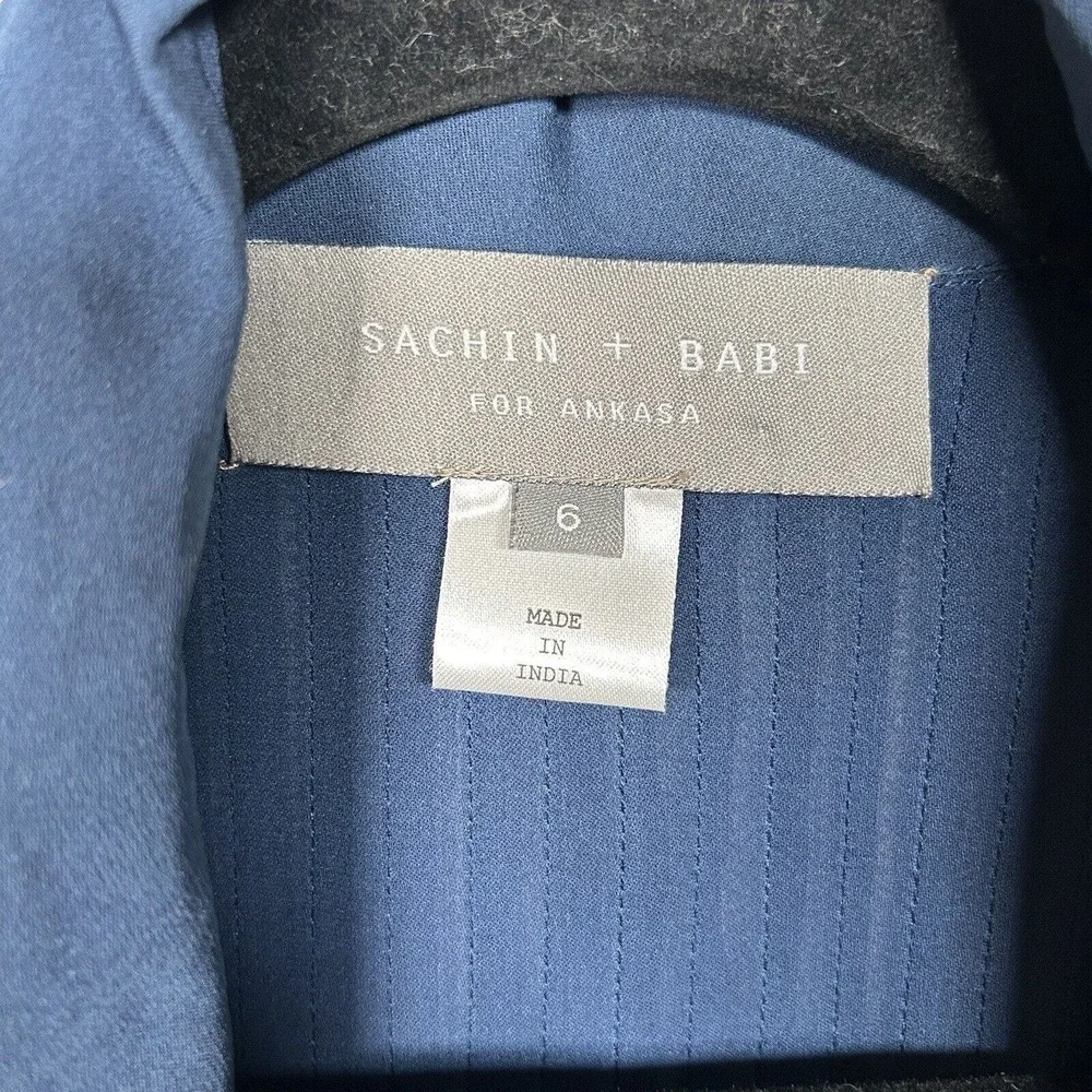 SACHIN & BABI Navy Blue Silk Pleated Long Sleeve Dress. Size 6 - Picture 7 of 9